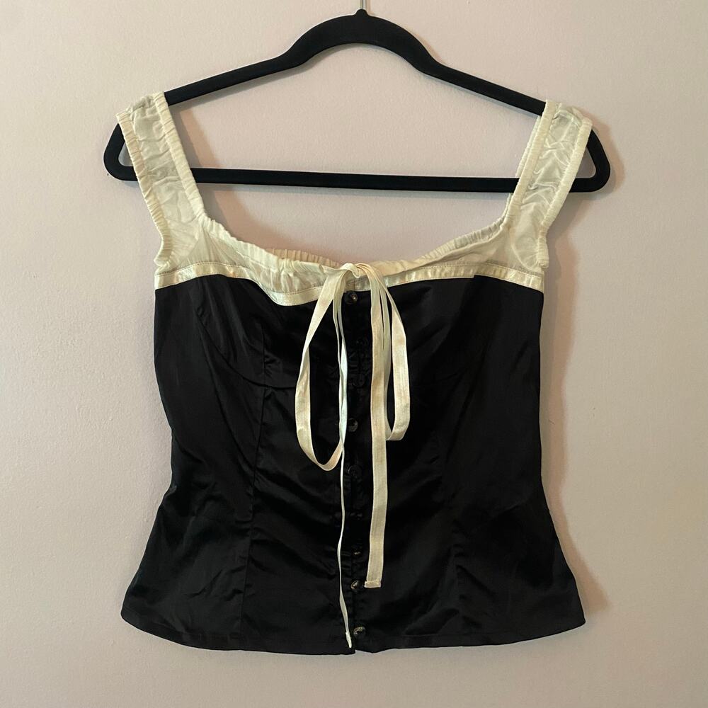 NWT Brenda Knight for Free People Black White Lace-Up Bodice Top Women's Small